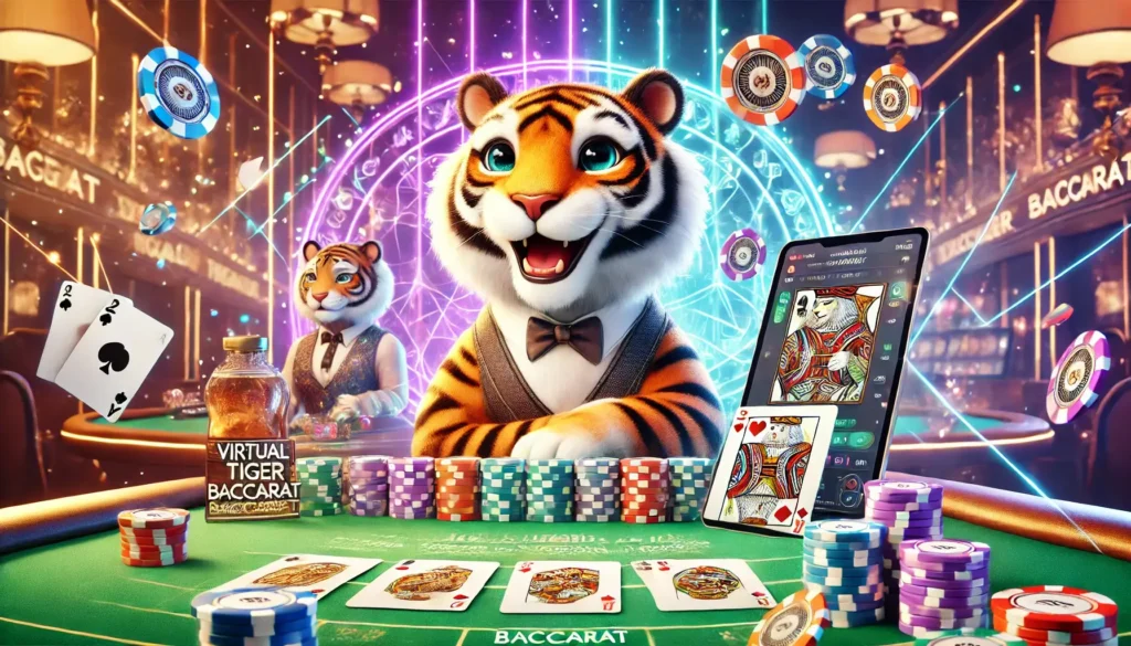 Virtual Tiger Baccarat game table with cards and chips